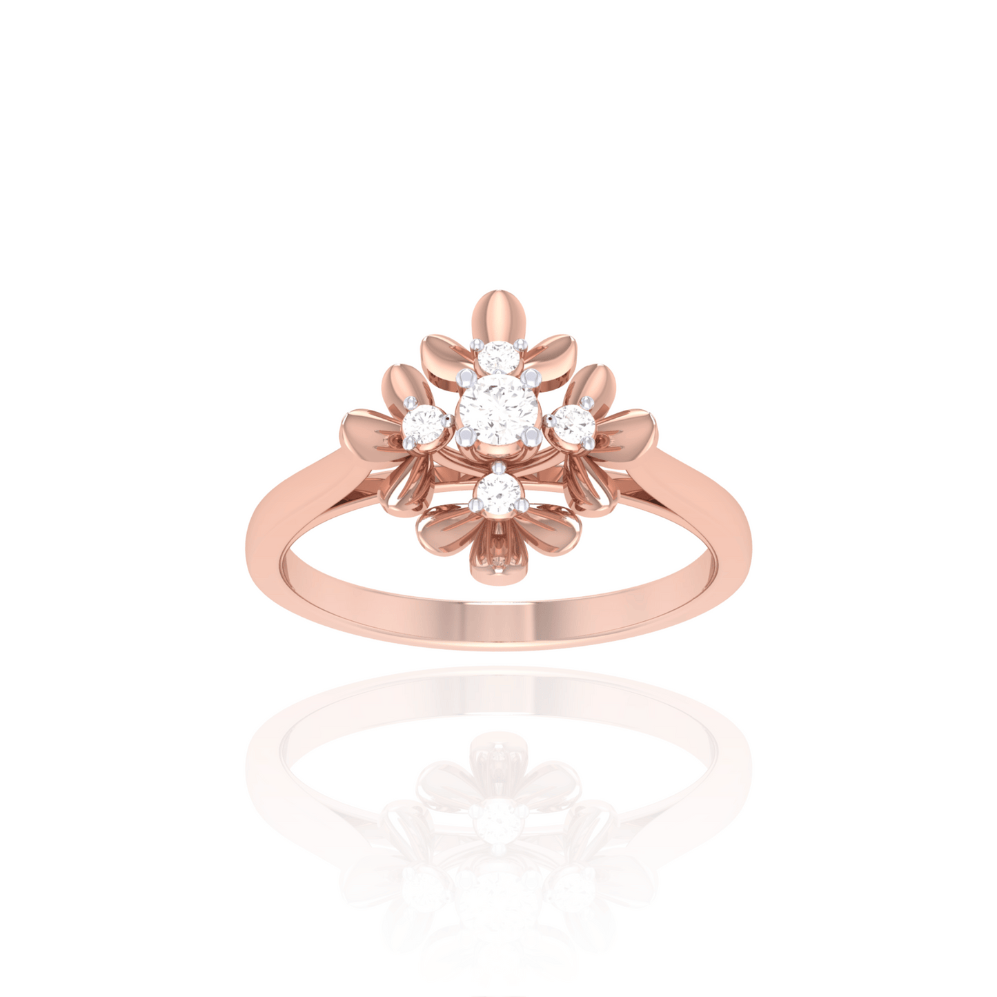 925 Silver Rose Gold Floral Diamond Ring for Women