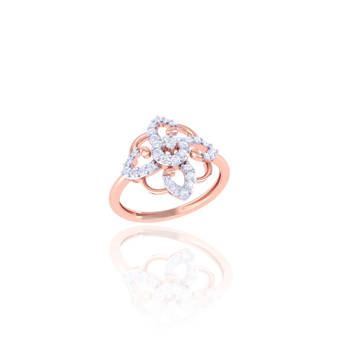 925 Silver Rose Gold Swirl Diamond Ring