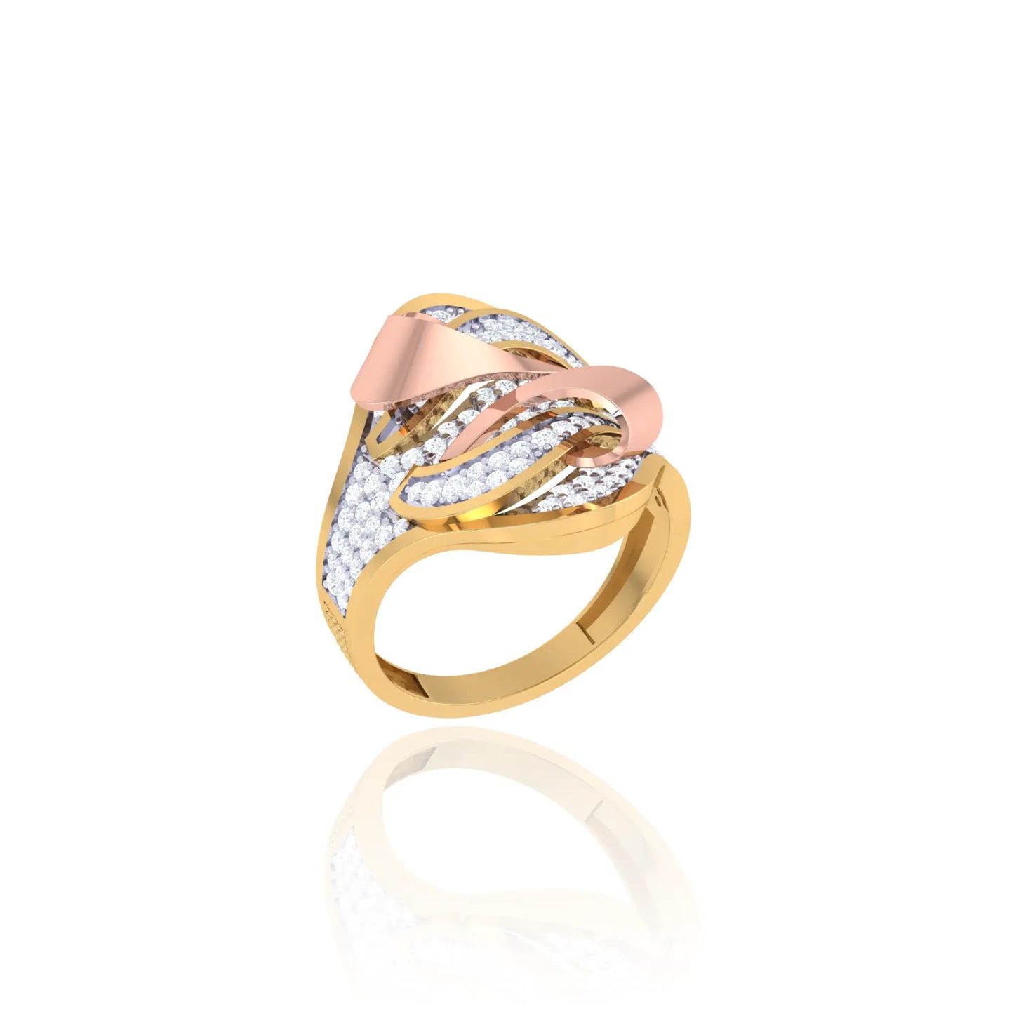 925 Silver Rose Gold Swirl Diamond Ring