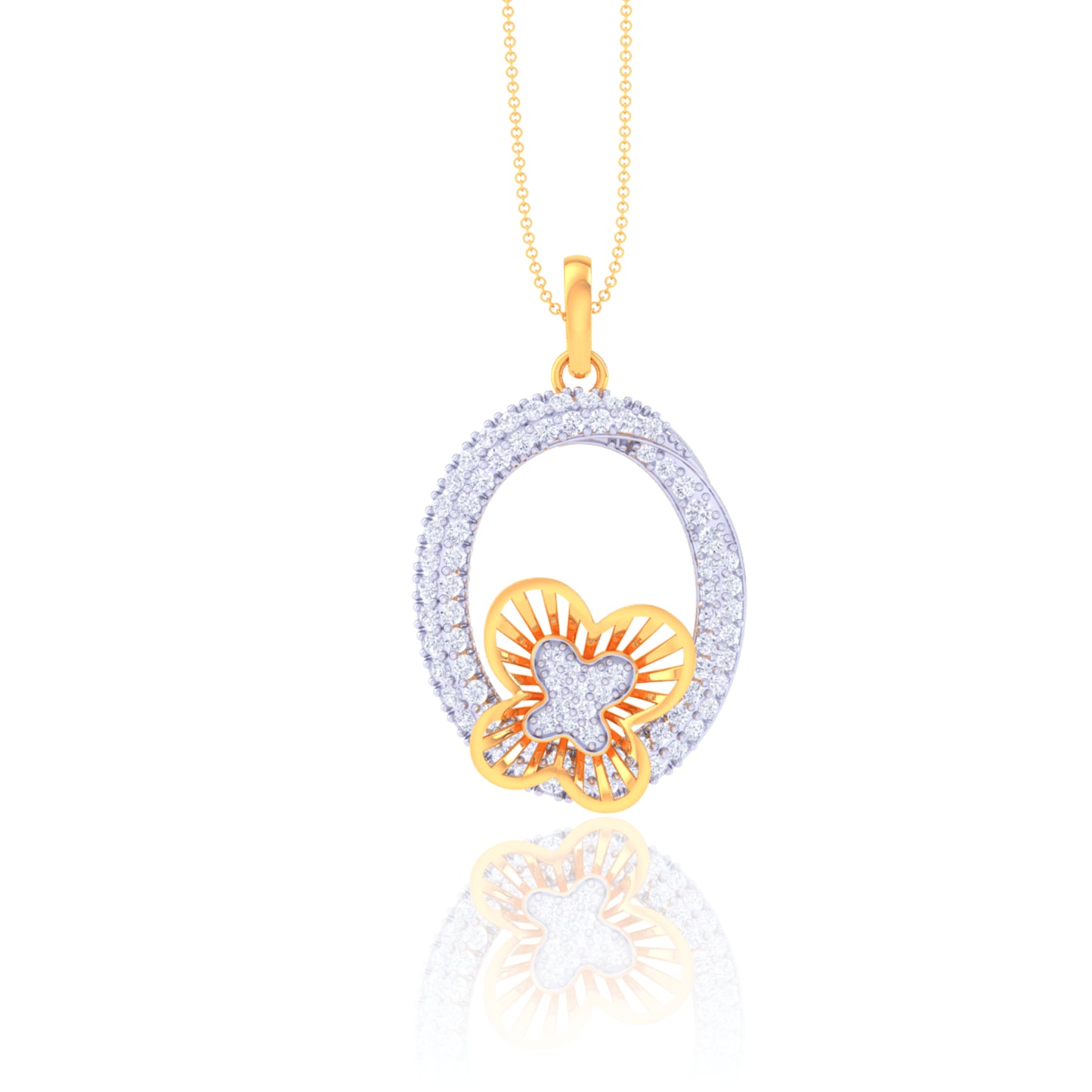 925 Silver Butterfly Rose Gold Diamond Pendant