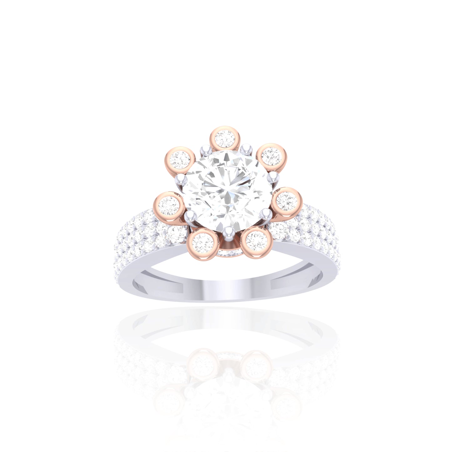 925 Silver Rose Gold Halo Diamond Ring