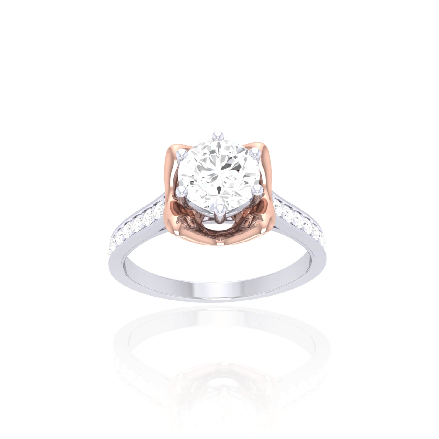 925 Silver Rose Gold Cradle Diamond Ring