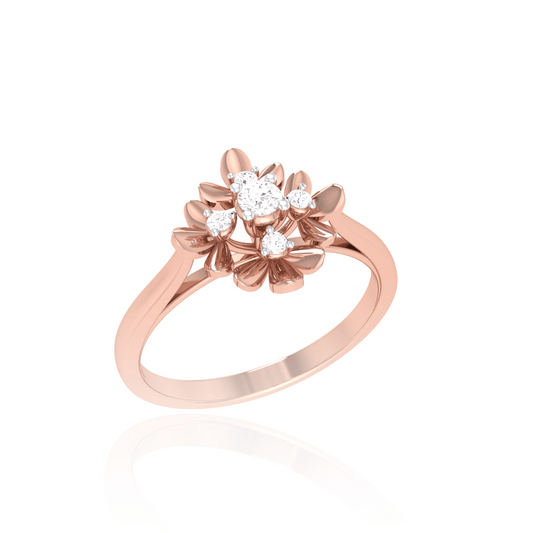 925 Silver Rose Gold Floral Diamond Ring for Women