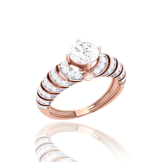 925 Silver Rose Gold Wave Diamond Ring
