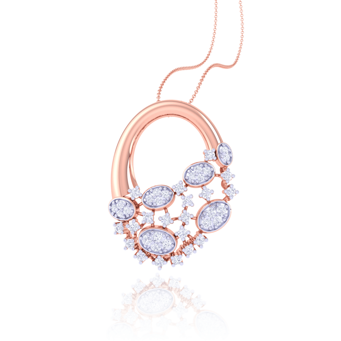 925 Silver Oval Cluster Rose Gold Pendant
