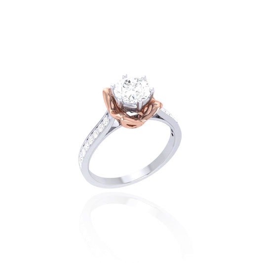 925 Silver Rose Gold Cradle Diamond Ring