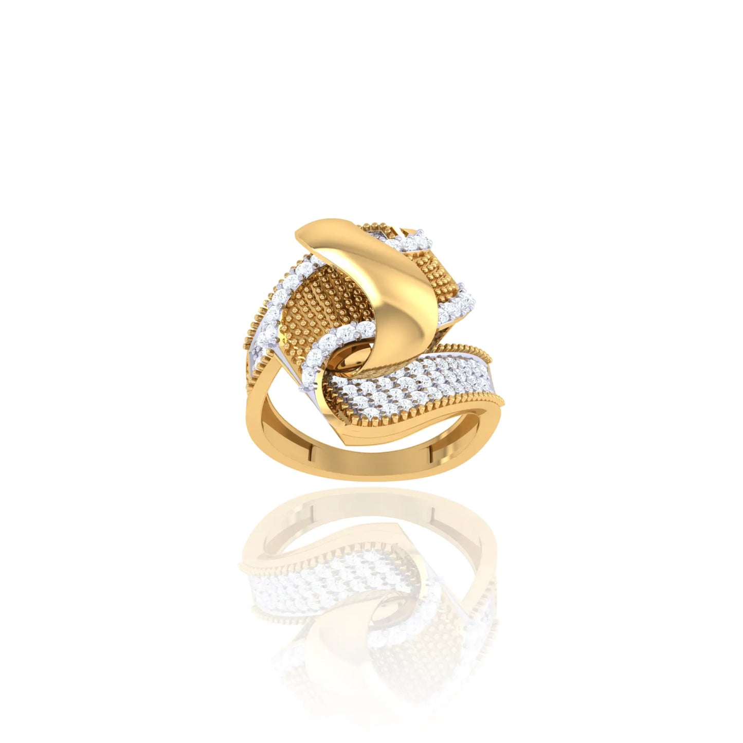 925 Silver Gold Wave Diamond Ring