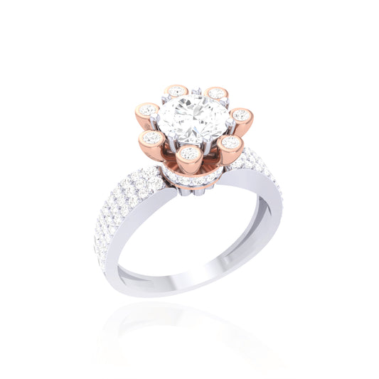 925 Silver Rose Gold Halo Diamond Ring