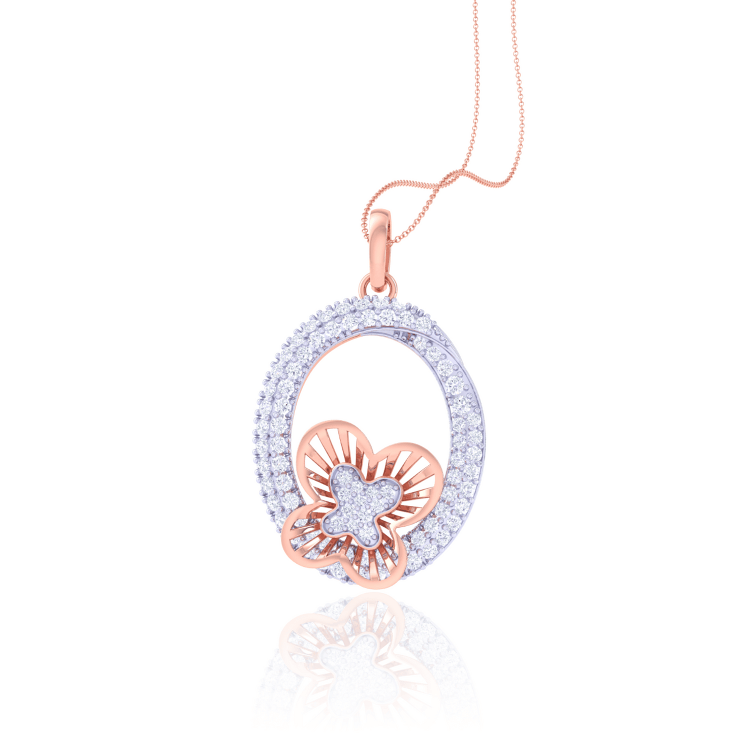 925 Silver Butterfly Rose Gold Diamond Pendant