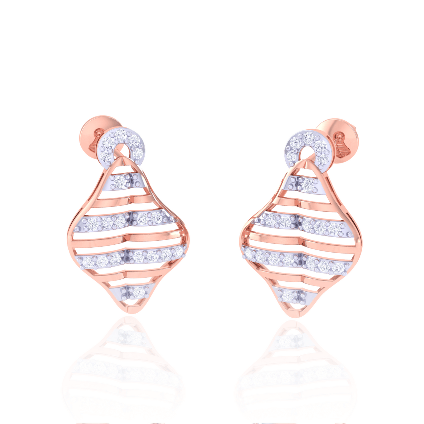 925 Silver Rose Gold Pave Diamond Drop Earrings