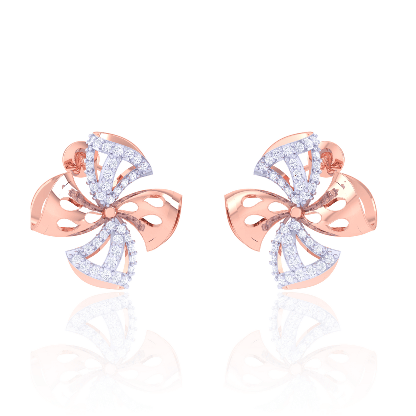 925 Silver Rose Gold Pave Diamond Bow Earrings