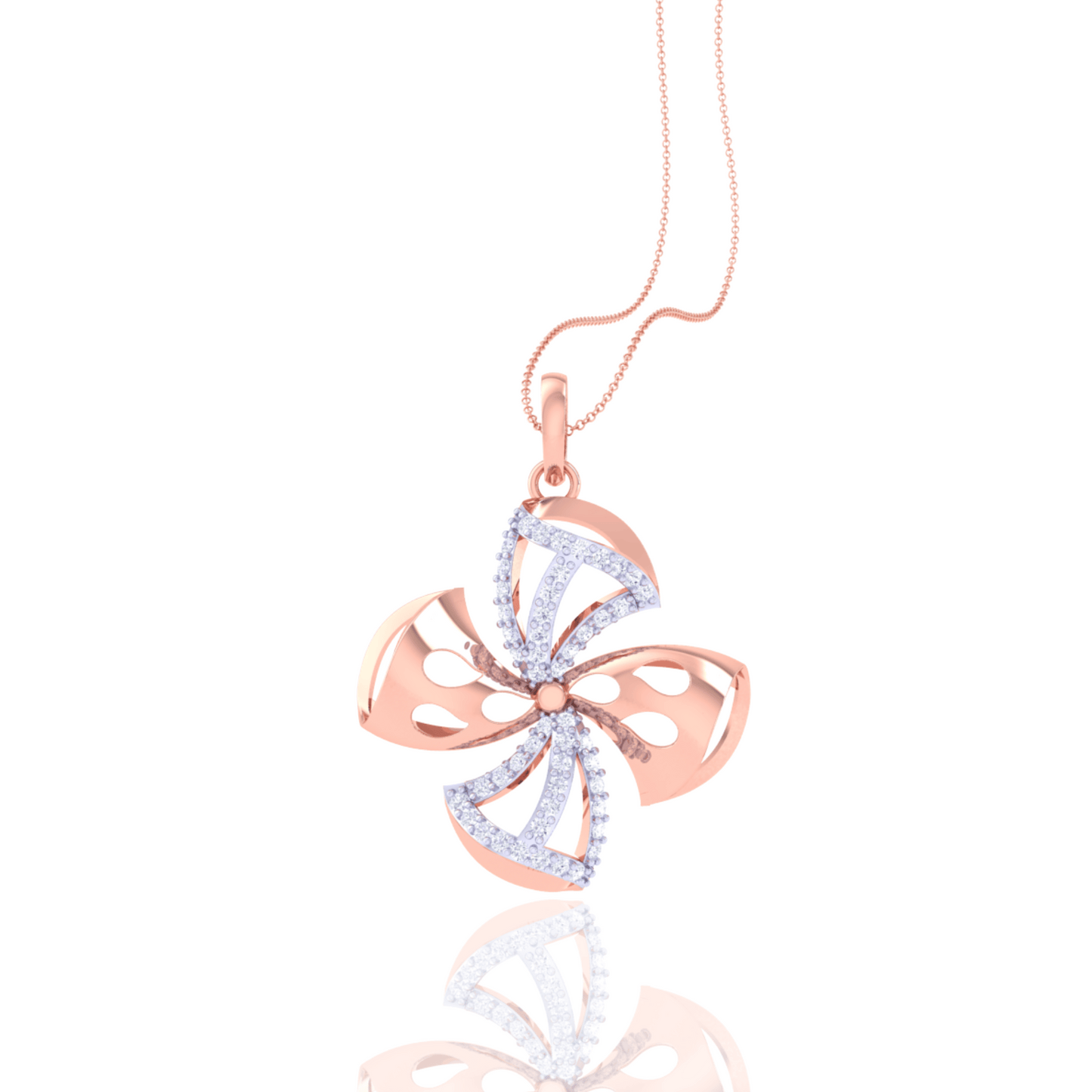 925 Silver Pinwheel Rose Gold Diamond Pendant