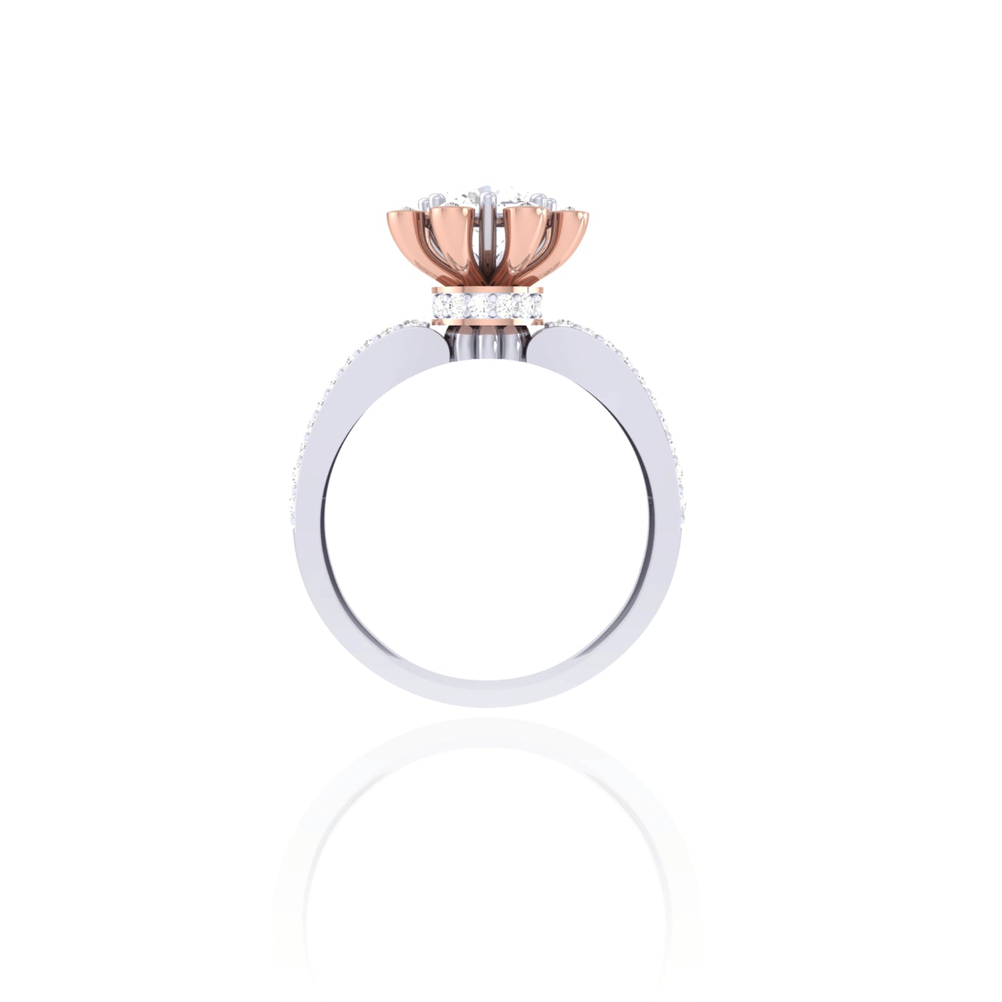 925 Silver Rose Gold Halo Diamond Ring