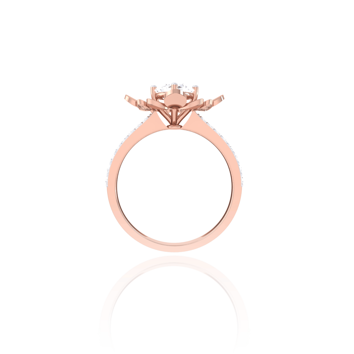 925 Silver Rose Gold Floral Diamond Solitaire Ring