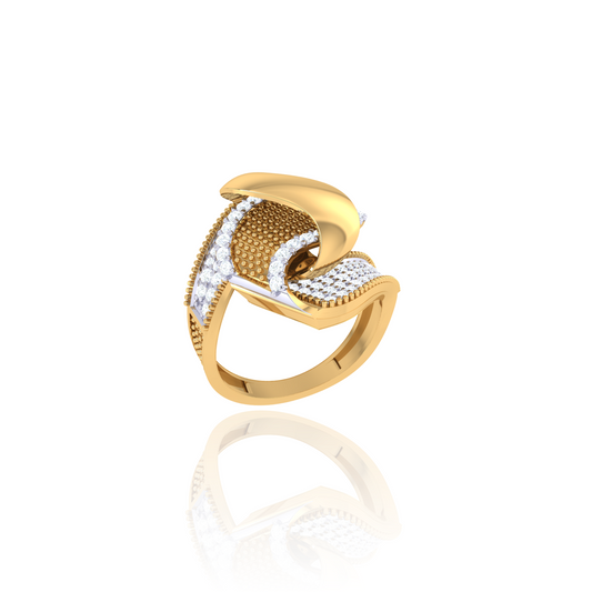 925 Silver Gold Wave Diamond Ring