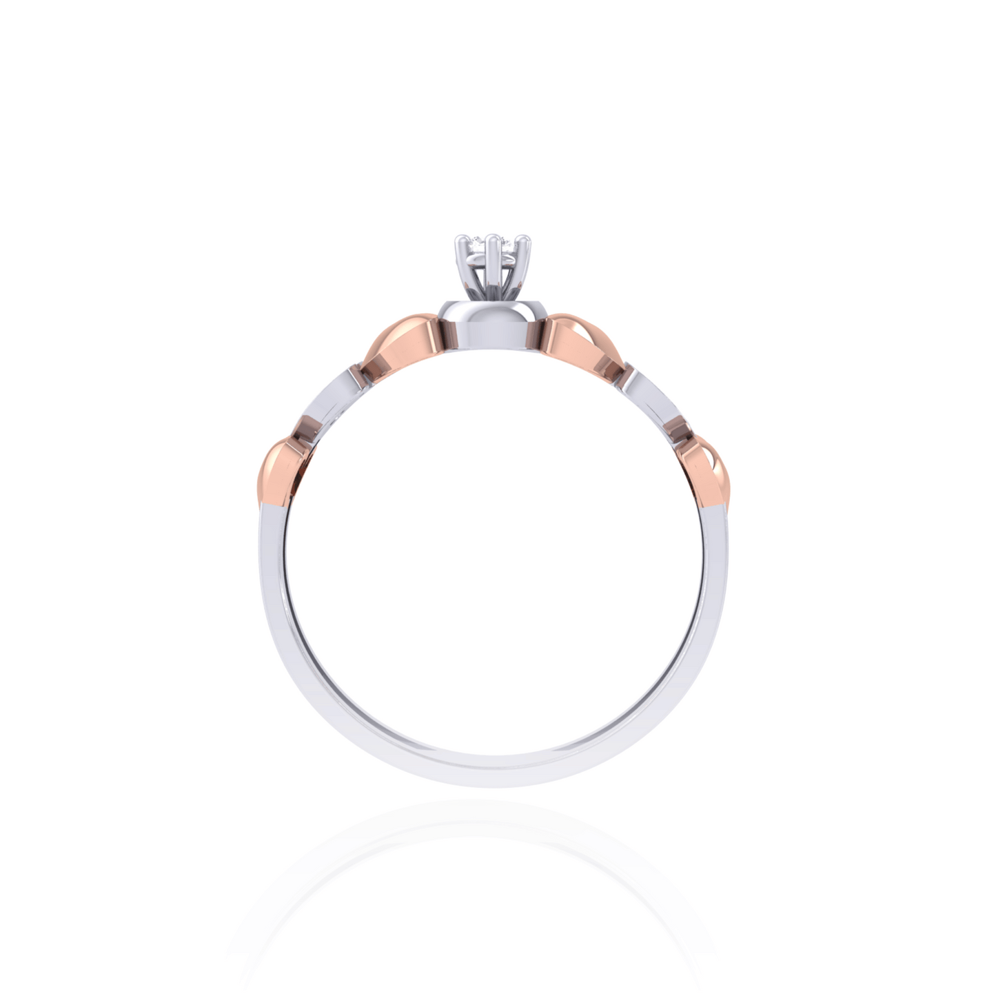 925 Silver Two-Tone Diamond Ring with Heart Motifs