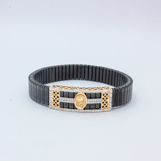 925 Silver Rectangular Lion Bracelet with Diamond