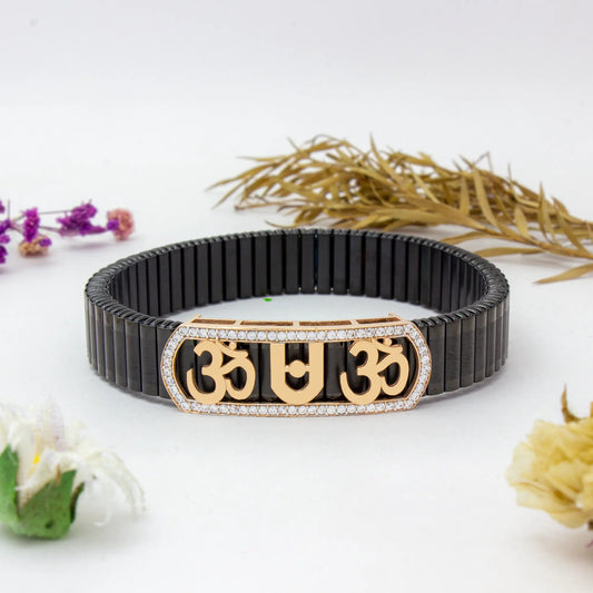 925 Silver Rectangular Om Bracelet with Diamond