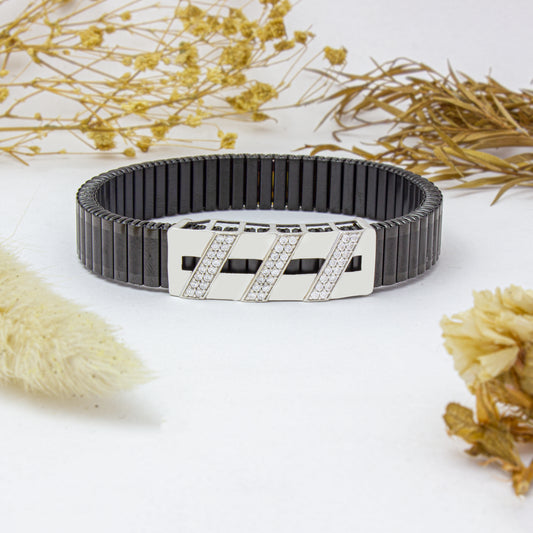 925 Silver Rectangle Bracelet with Gem