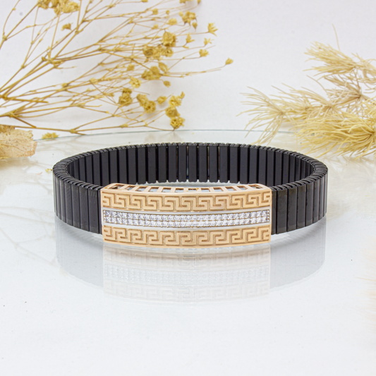 925 Silver Gold Greek Pattern Bracelet