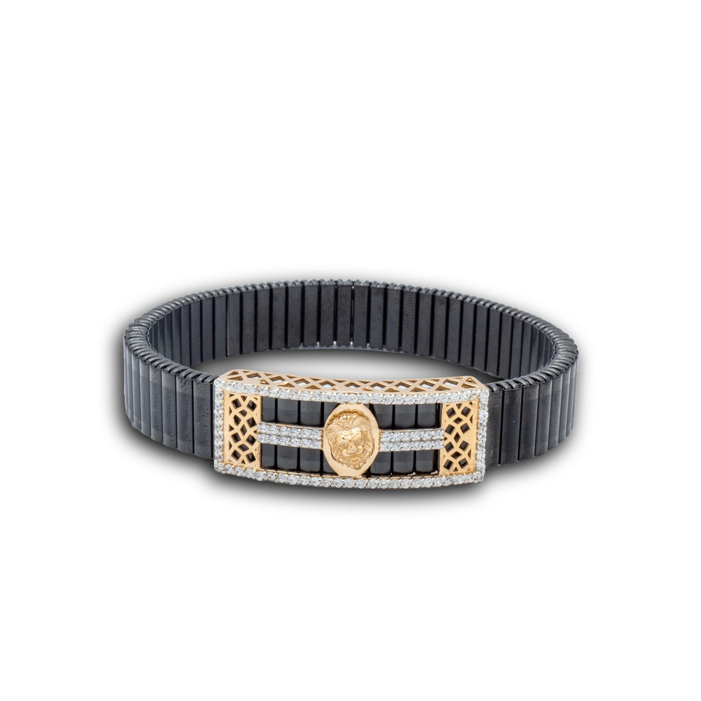 925 Silver Rectangular Lion Bracelet with Diamond