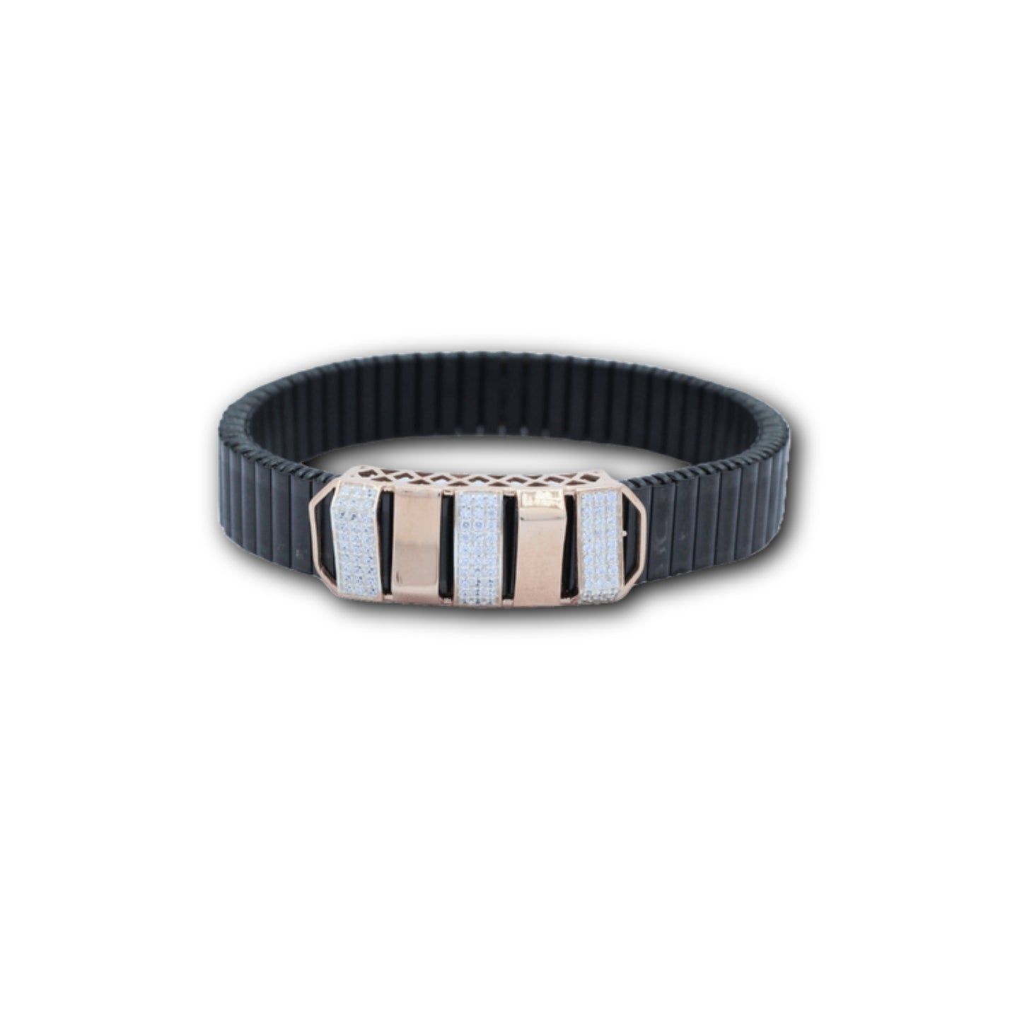 925 Silver Striped Bracelet with Diamond