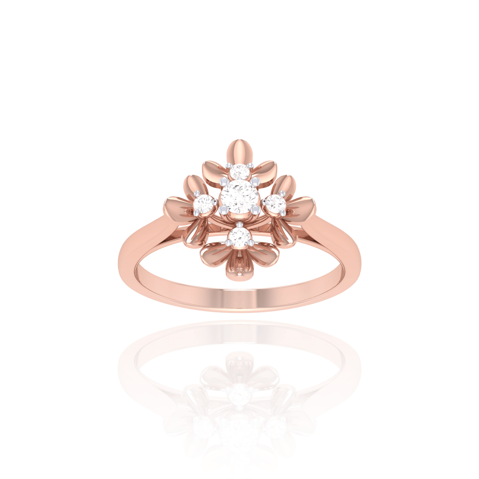 925 Silver Rose Gold Floral Diamond Ring for Women