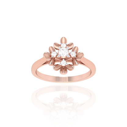 925 Silver Rose Gold Floral Diamond Ring for Women