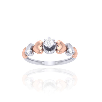 925 Silver Two-Tone Diamond Ring with Heart Motifs
