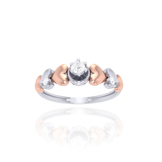 925 Silver Two-Tone Diamond Ring with Heart Motifs