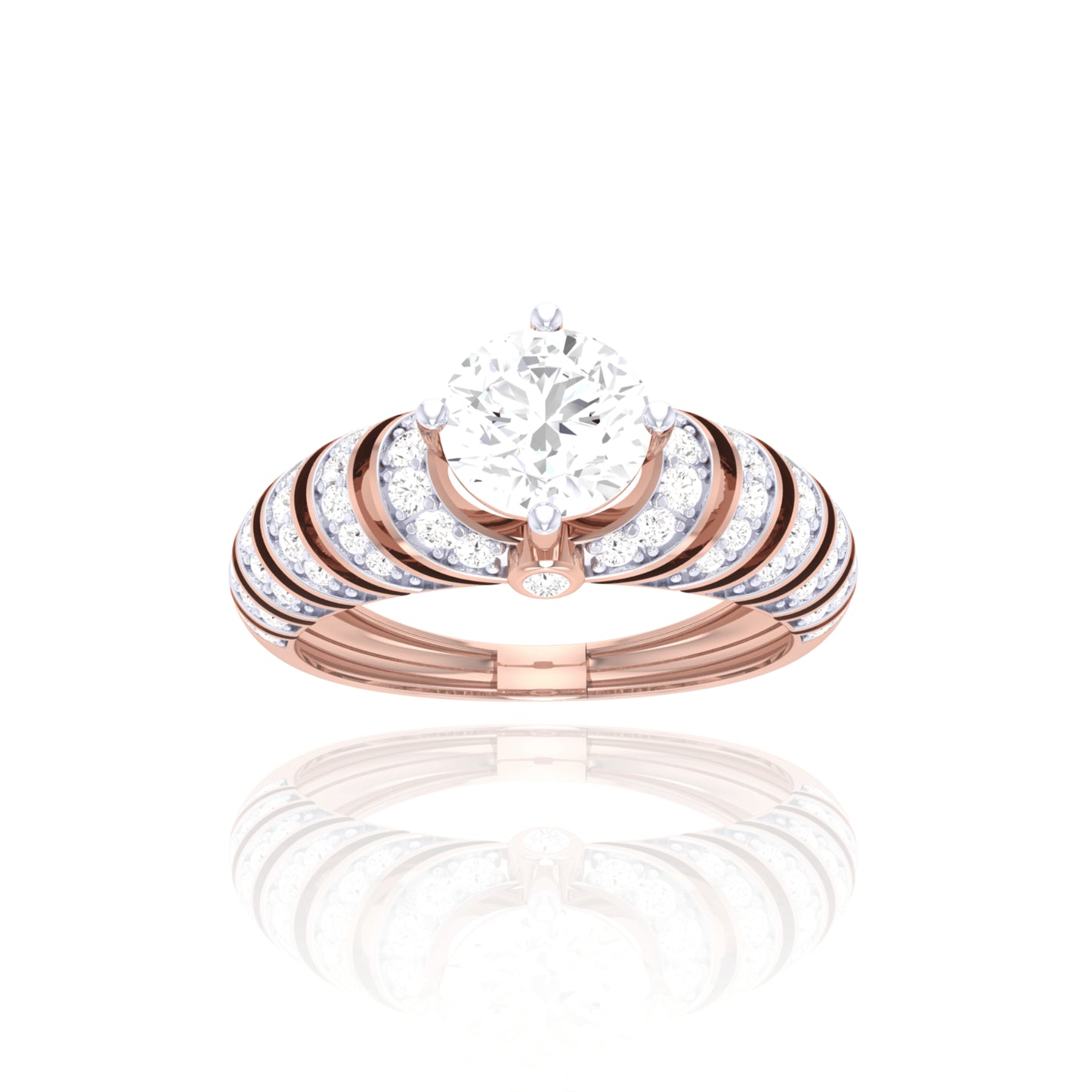 925 Silver Rose Gold Wave Diamond Ring