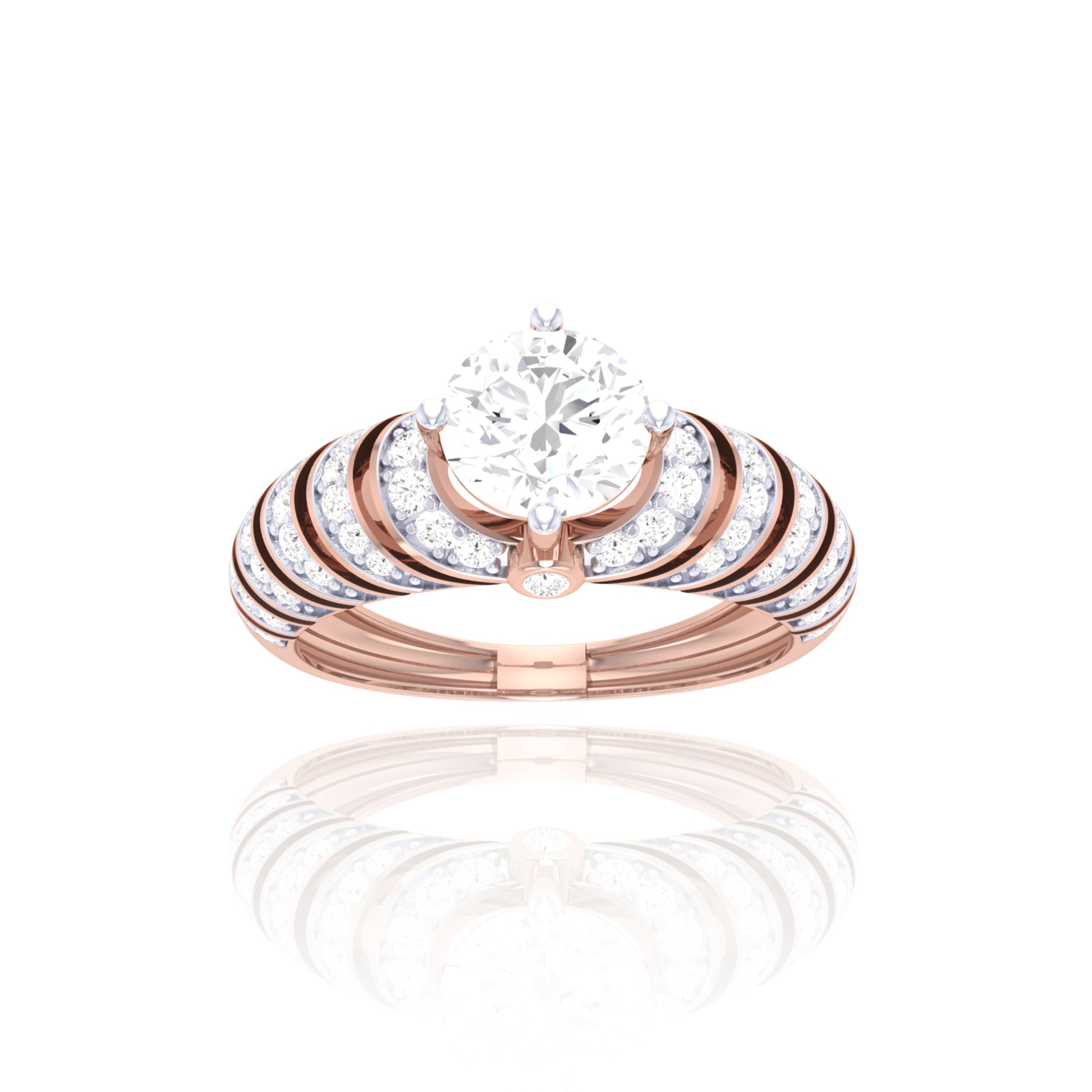 925 Silver Rose Gold Wave Diamond Ring