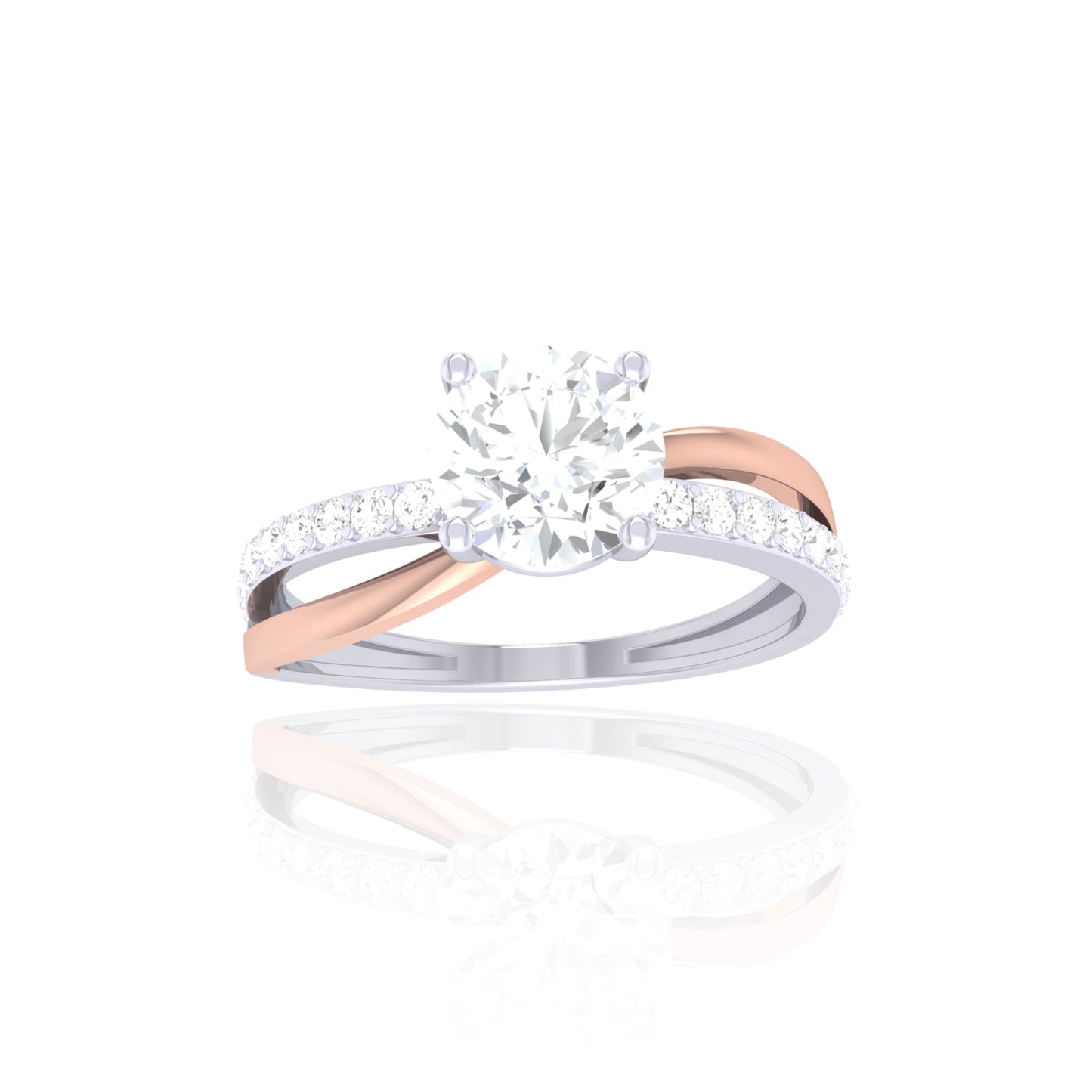 925 Silver Rose Gold Twist Diamond Ring