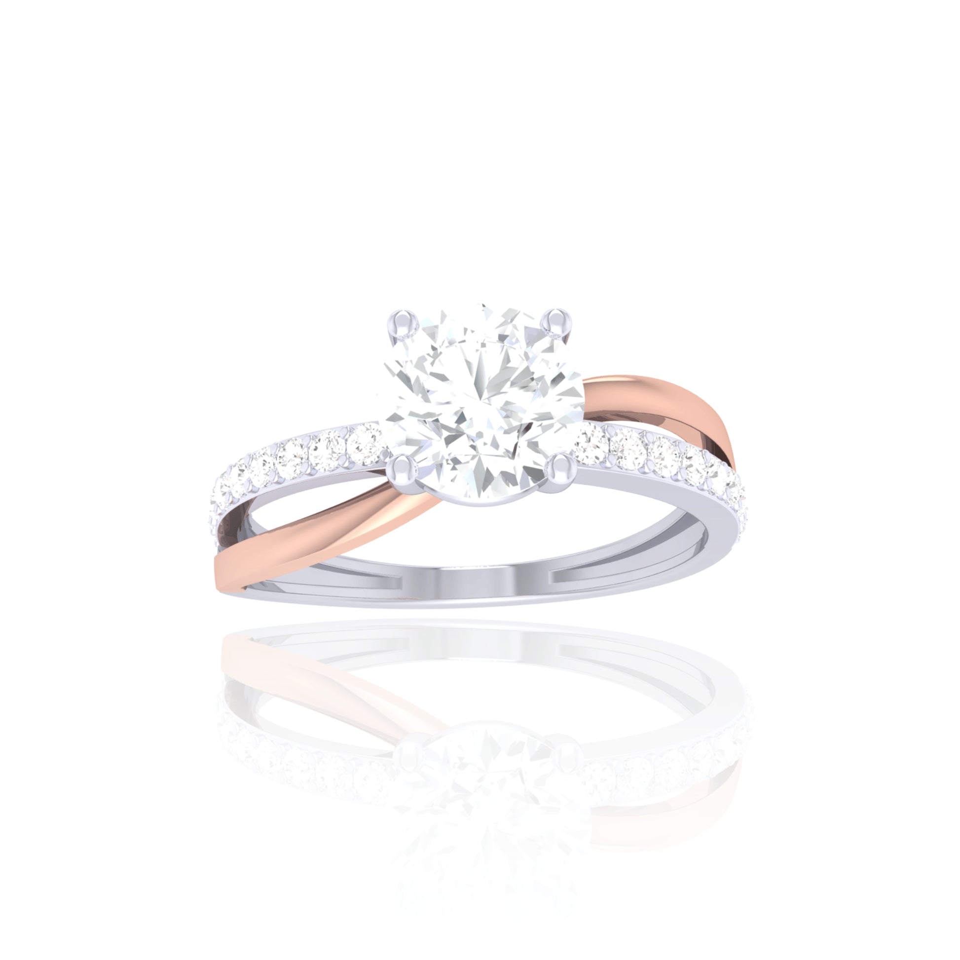 925 Silver Rose Gold Twist Diamond Ring