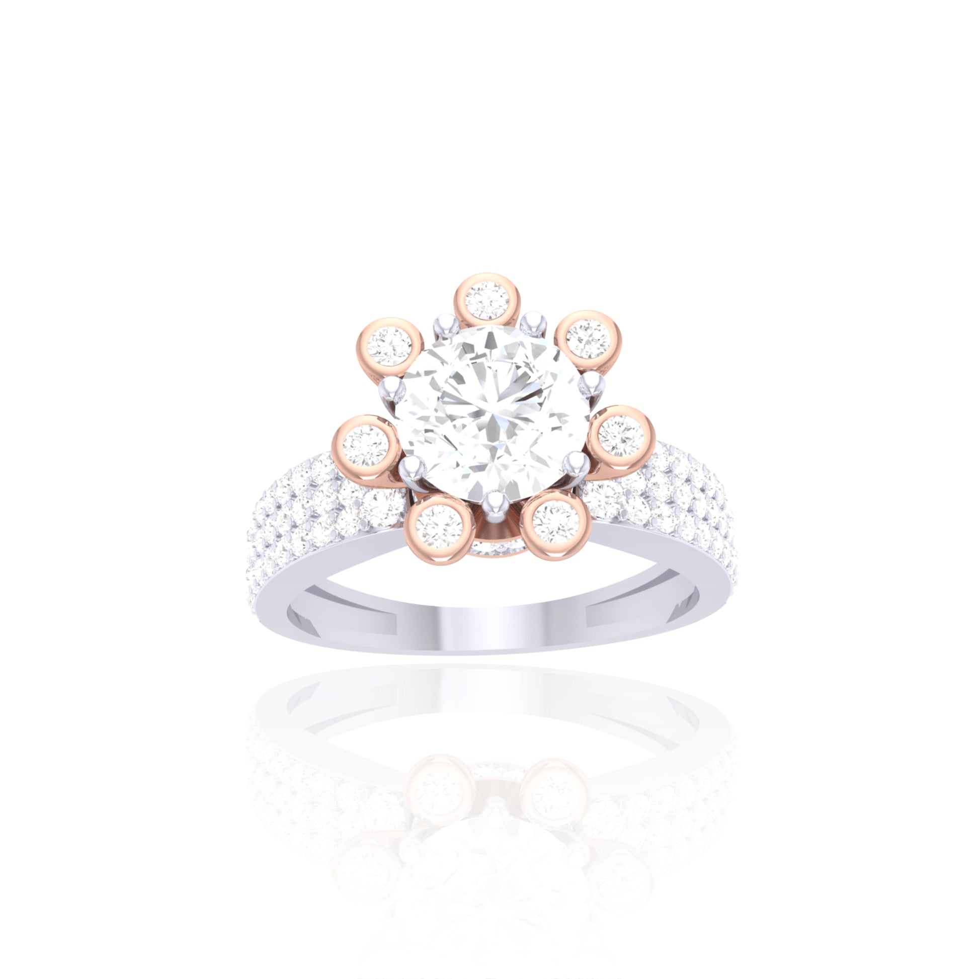 925 Silver Rose Gold Halo Diamond Ring