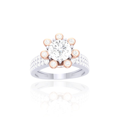 925 Silver Rose Gold Halo Diamond Ring