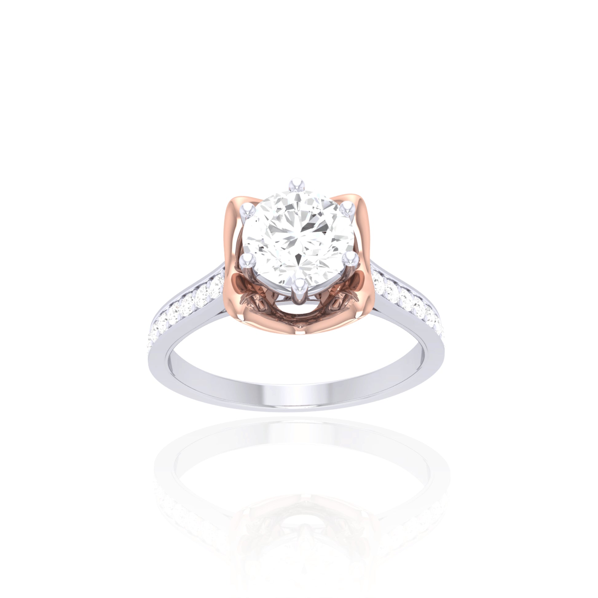 925 Silver Rose Gold Cradle Diamond Ring