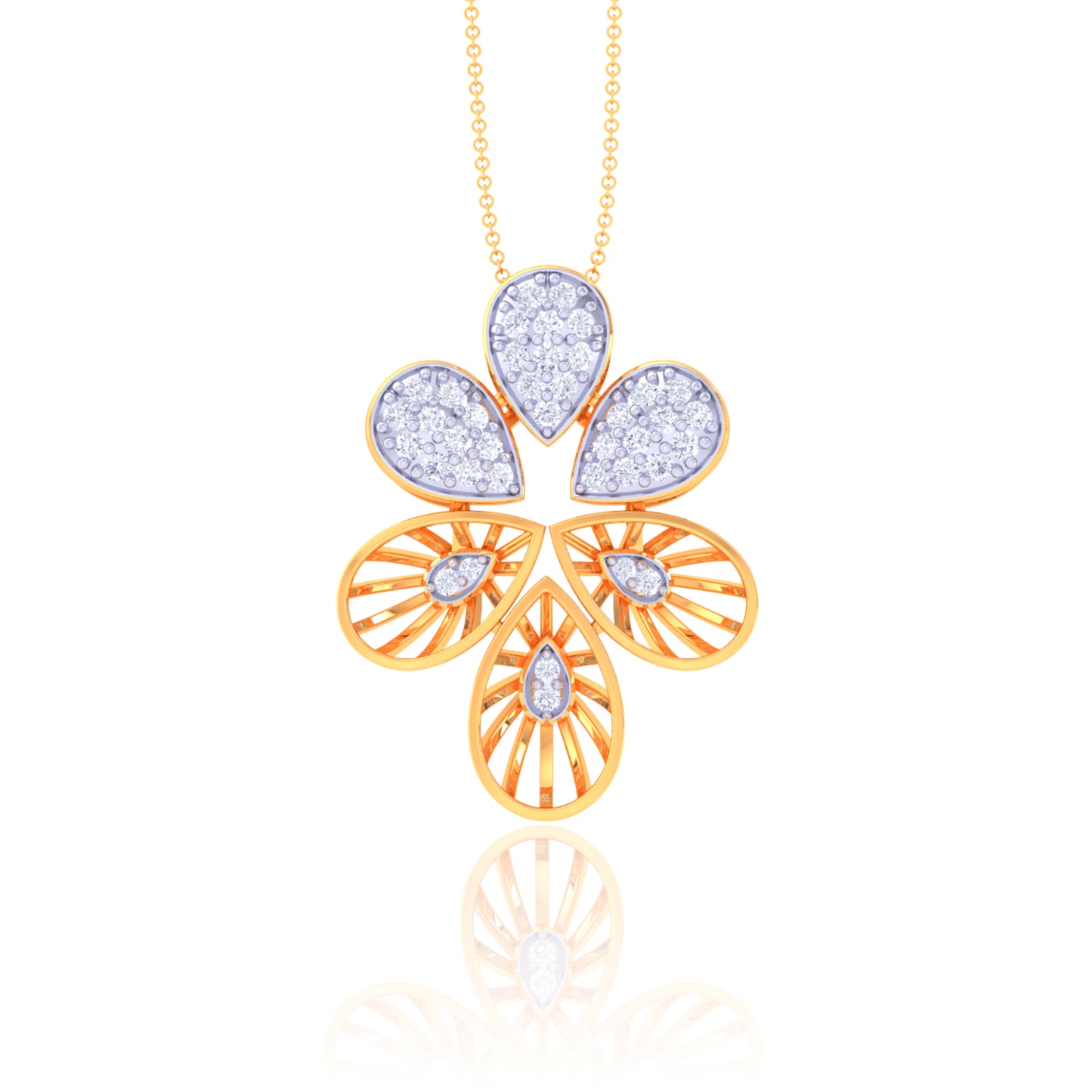 925 Silver Flower Rose Gold Diamond Pendant