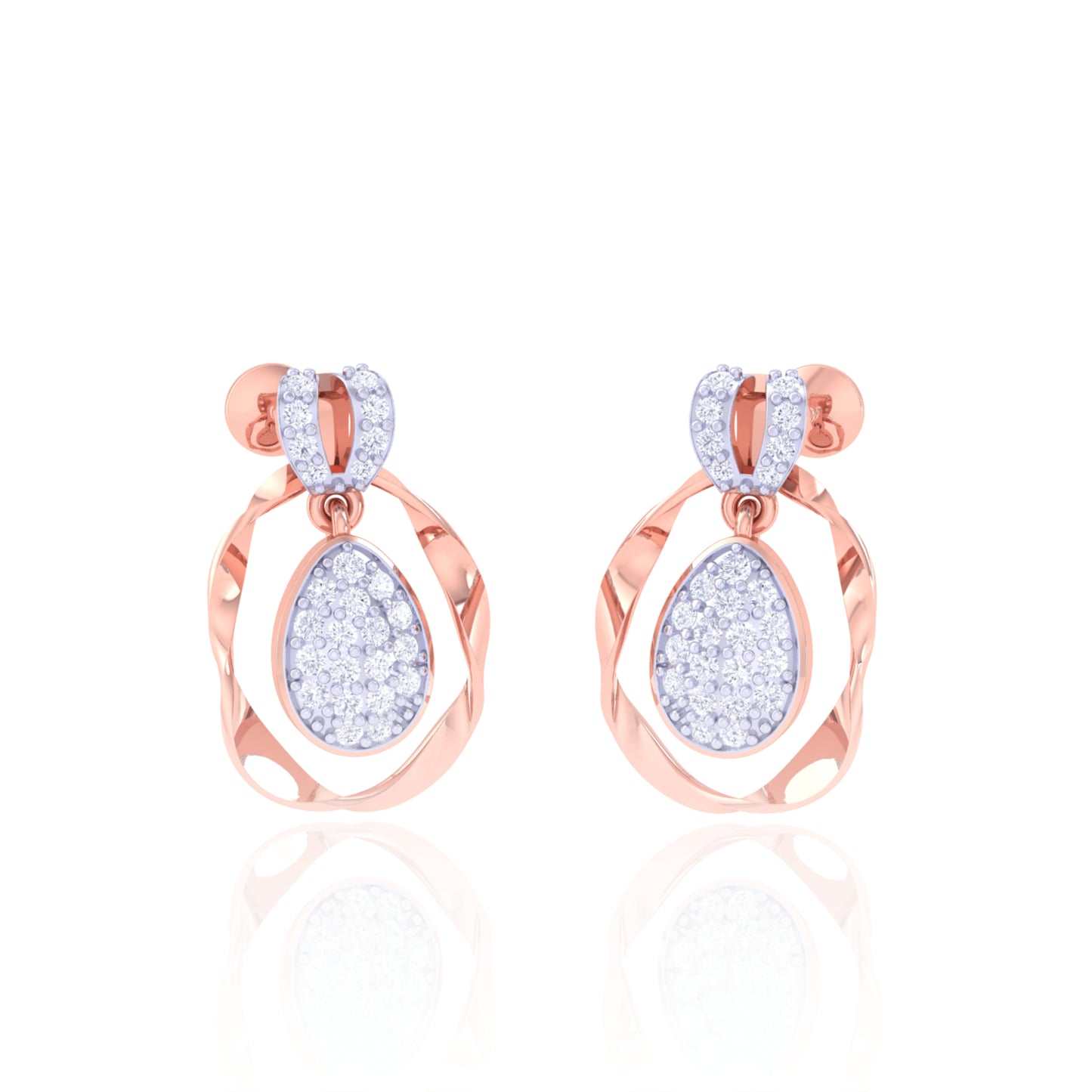 925 Silver Rose Gold Pave Diamond Teardrop Earrings