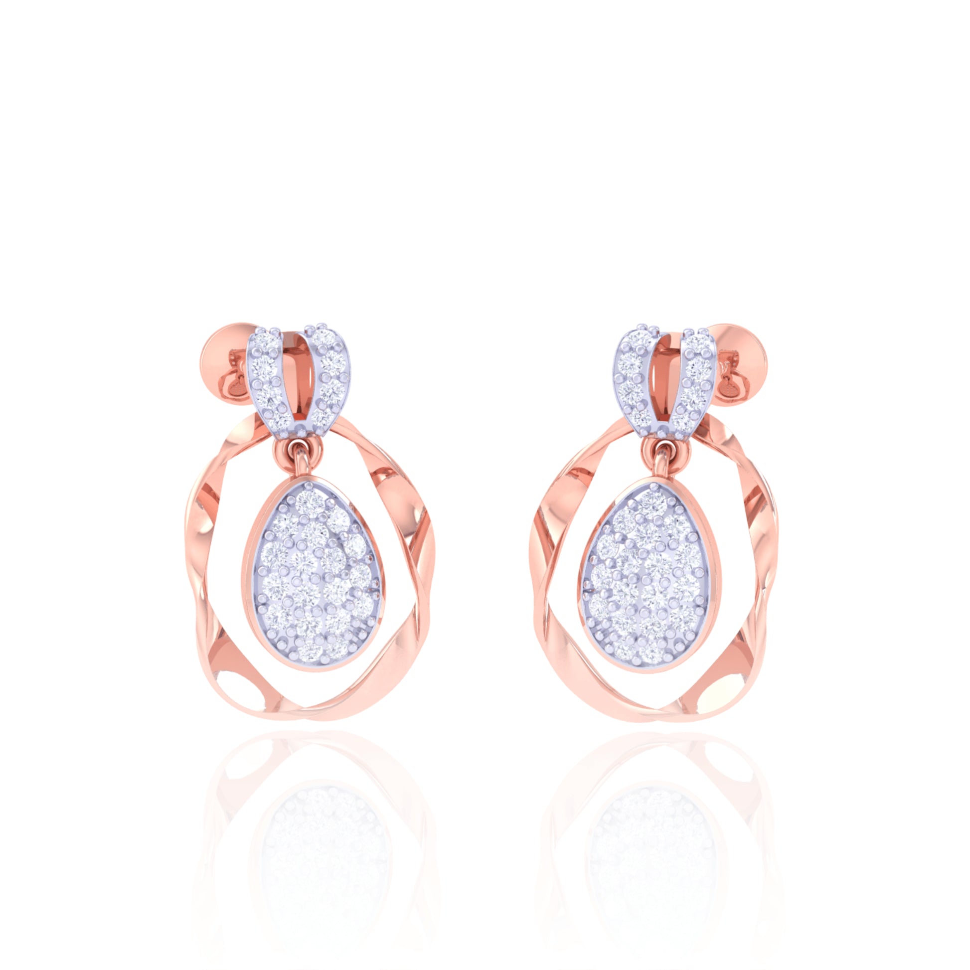 925 Silver Rose Gold Pave Diamond Teardrop Earrings