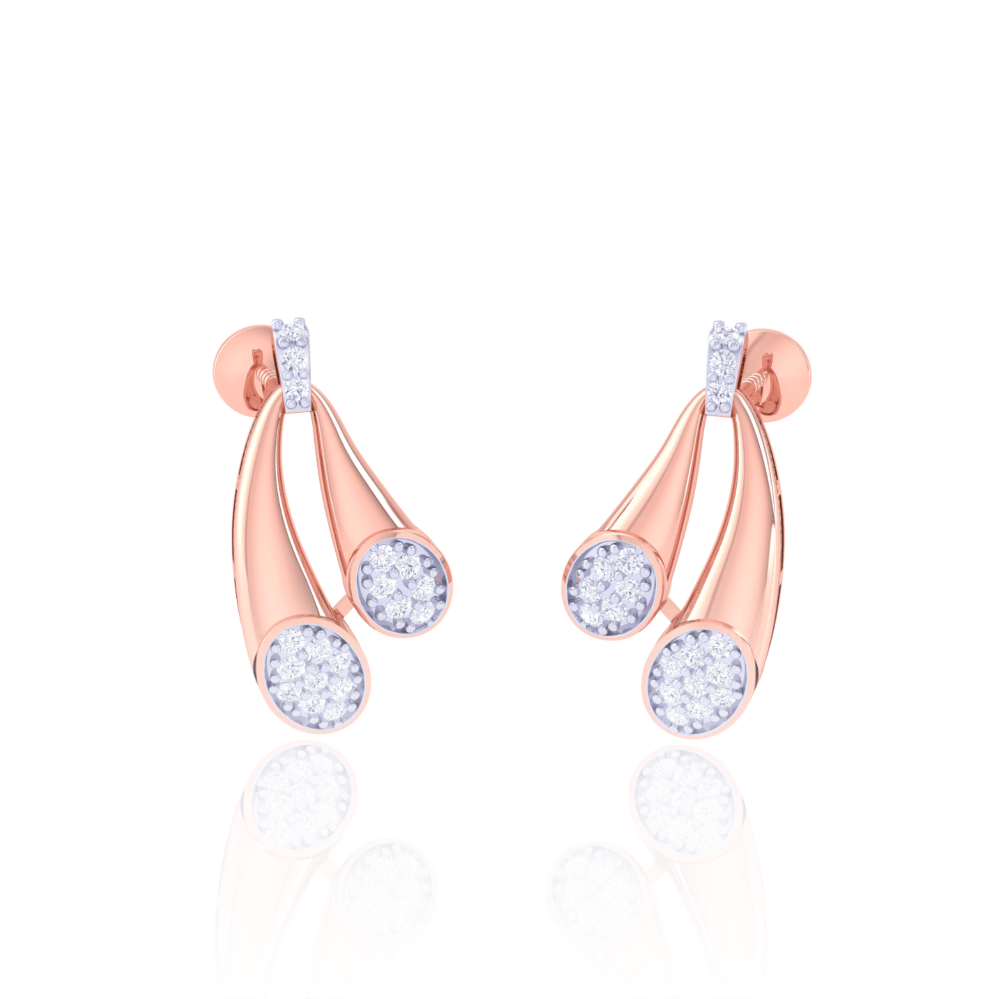 925 Silver Rose Gold Pave Diamond Cluster Earrings