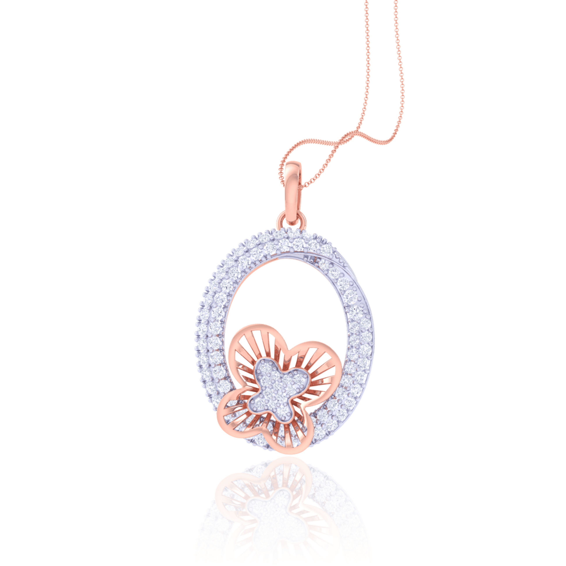 925 Silver Butterfly Rose Gold Diamond Pendant