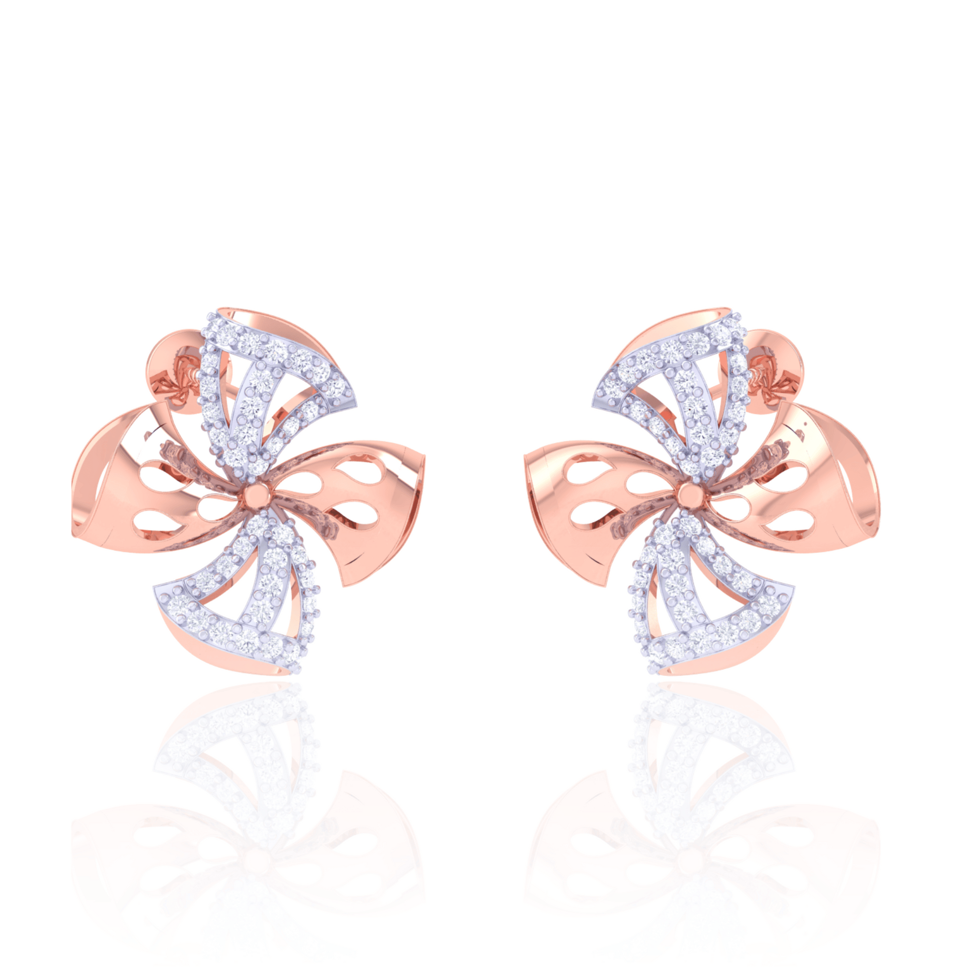 925 Silver Rose Gold Pave Diamond Bow Earrings