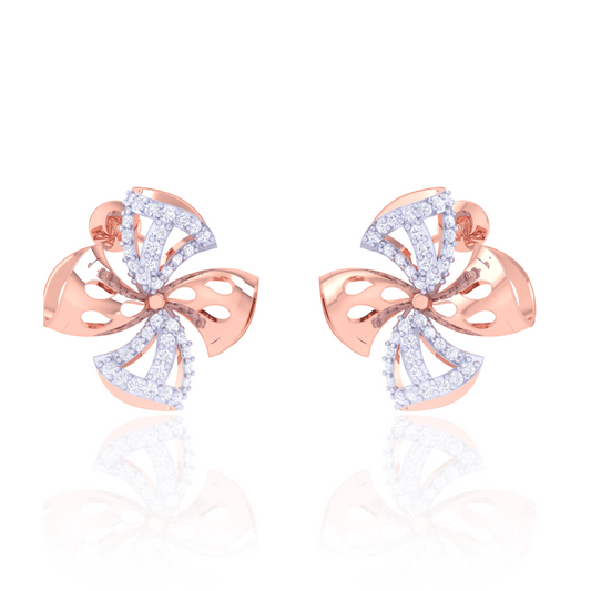 925 Silver Rose Gold Pave Diamond Bow Earrings