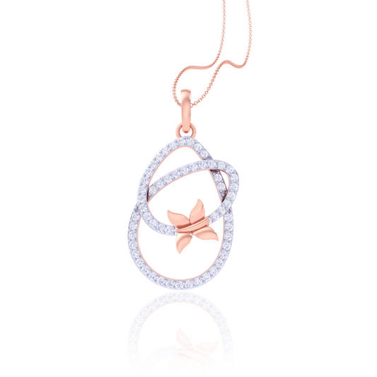 925 Silver Butterfly Rose Gold Diamond Pendant