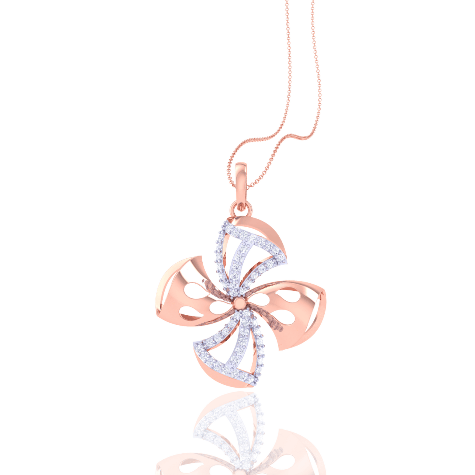 925 Silver Pinwheel Rose Gold Diamond Pendant