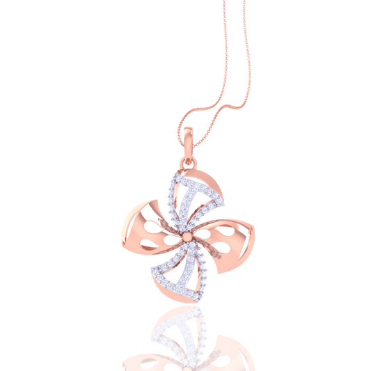 925 Silver Pinwheel Rose Gold Diamond Pendant