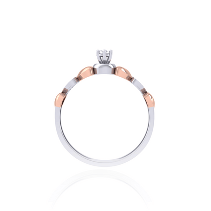 925 Silver Two-Tone Diamond Ring with Heart Motifs