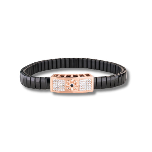 925 Silver Rose Gold Floral Panel Bracelet