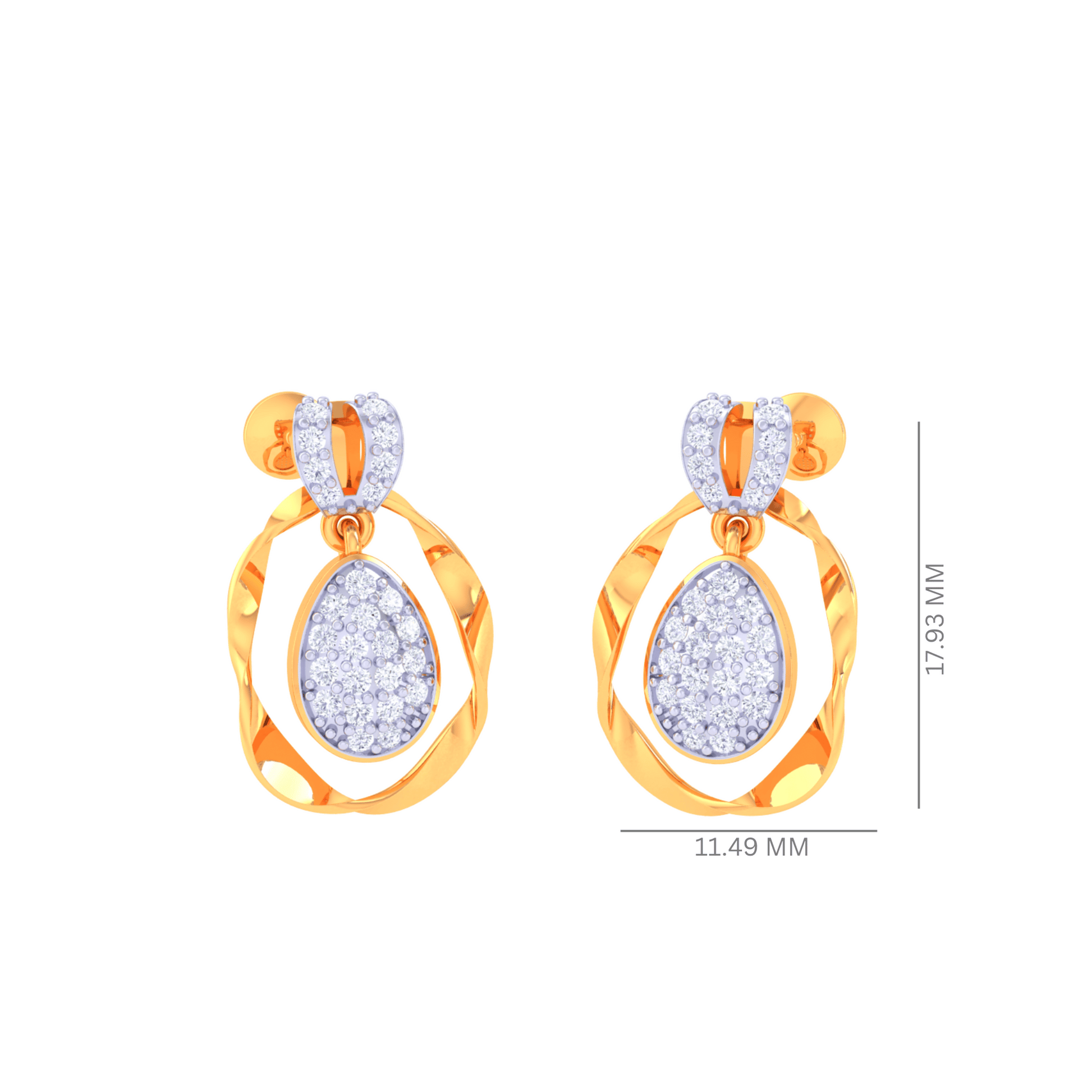 925 Silver Rose Gold Pave Diamond Teardrop Earrings